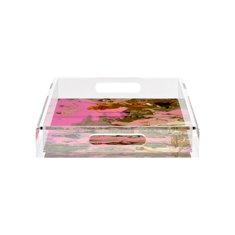 Plateau rectangulaire pique-nique en acrylique Chypre, Rose pop, L 17 po x P 10,5 po x H 2 po
