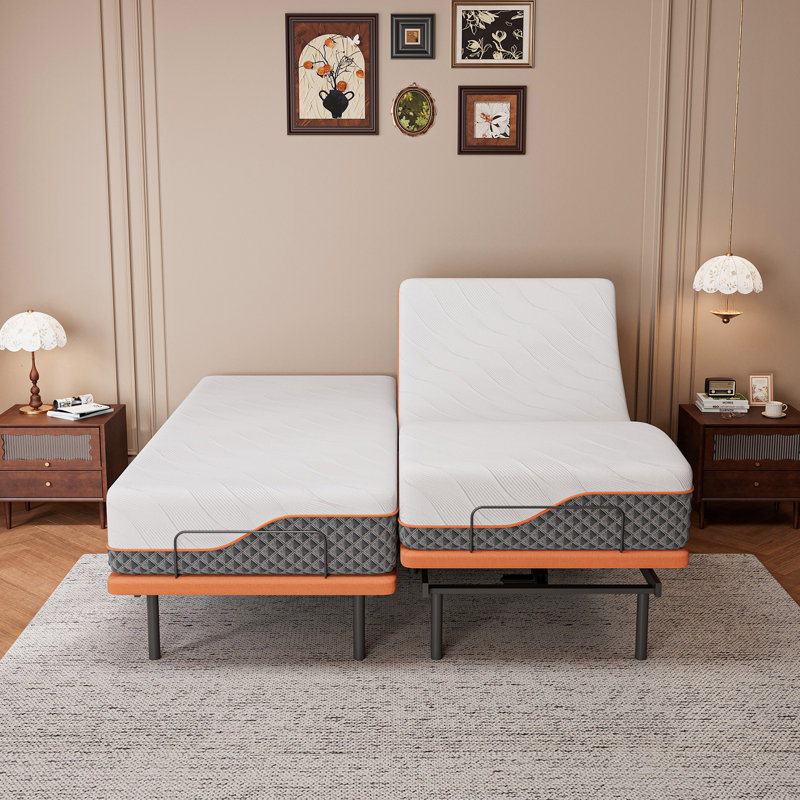 Adjustable Bed Frame With 12" Hybrid Mattress, Lumbar Support, Head-Pillow-Tillt, Smart App Control, Wireless Remote, Massage, Under-Bed Lights, USB & Type C Ports, Memory Positions