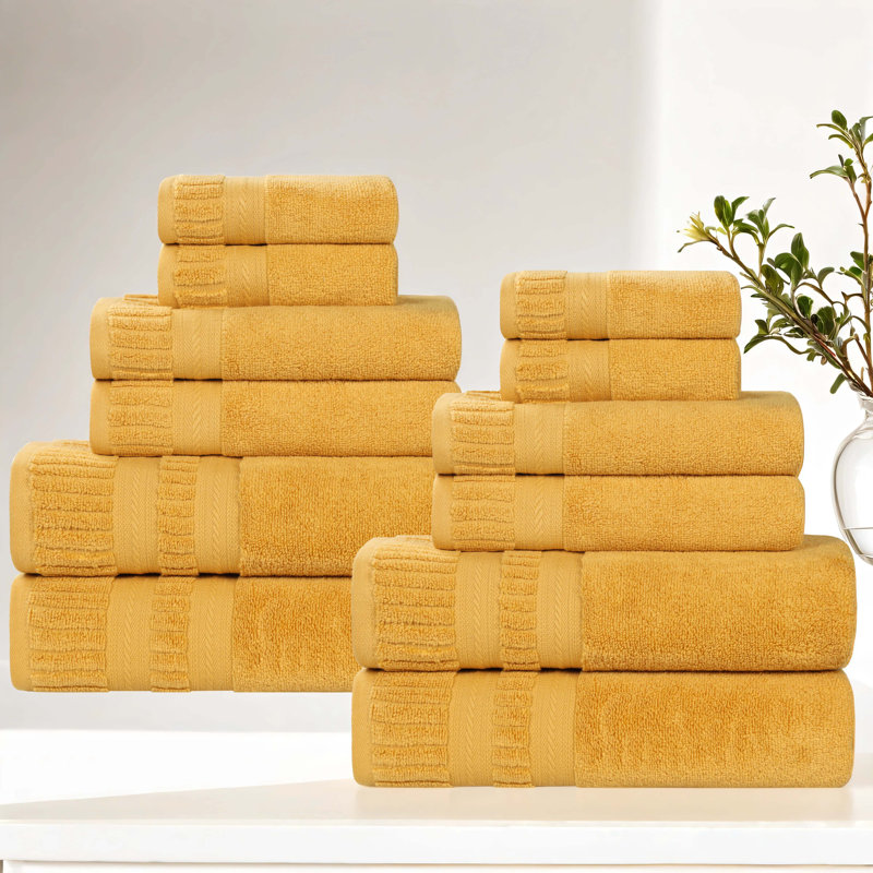 Ensemble de serviettes en coton doux à densité moyenne Venice Zero Twist, 12 Piece Towel Set, Gold
