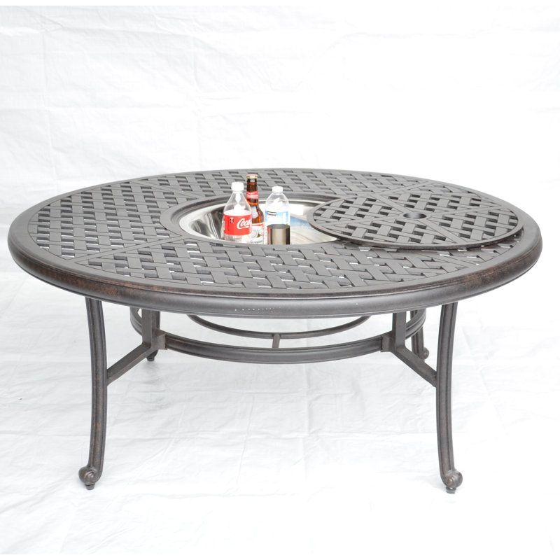 Nola Round Metal Outdoor Coffee Table With Umbrella Hole , 52'' in. W 52'' in. D