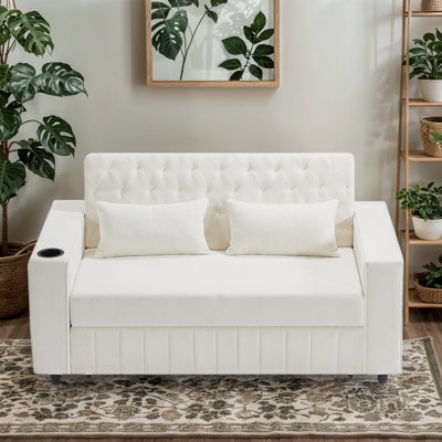 61" Convertible Pull-Out Sleeper Sofa Bed – Modern Loveseat With Adjustable Backrest & Built-In Storage by Latitude Run