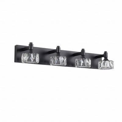 Configuration moderne à 4 lumières de style moderne en métal noir avec fonction de lumière DEL Luminaire de meuble-lavabo avec abat-jour en cristal, pour applique murale dans la salle de bain