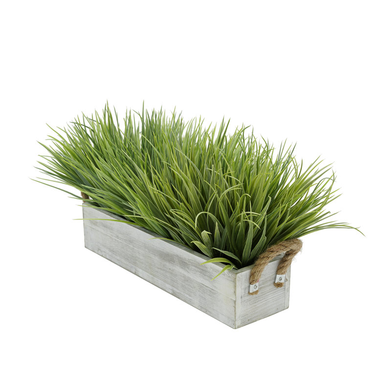 Herbe d'oignon artificielle en pot, Gris, H 10 po x l 21 po x P 10 po, Vert pâle
