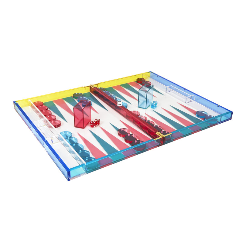 Lucite Backgammon Set - Multi Color W/Orange, Pink