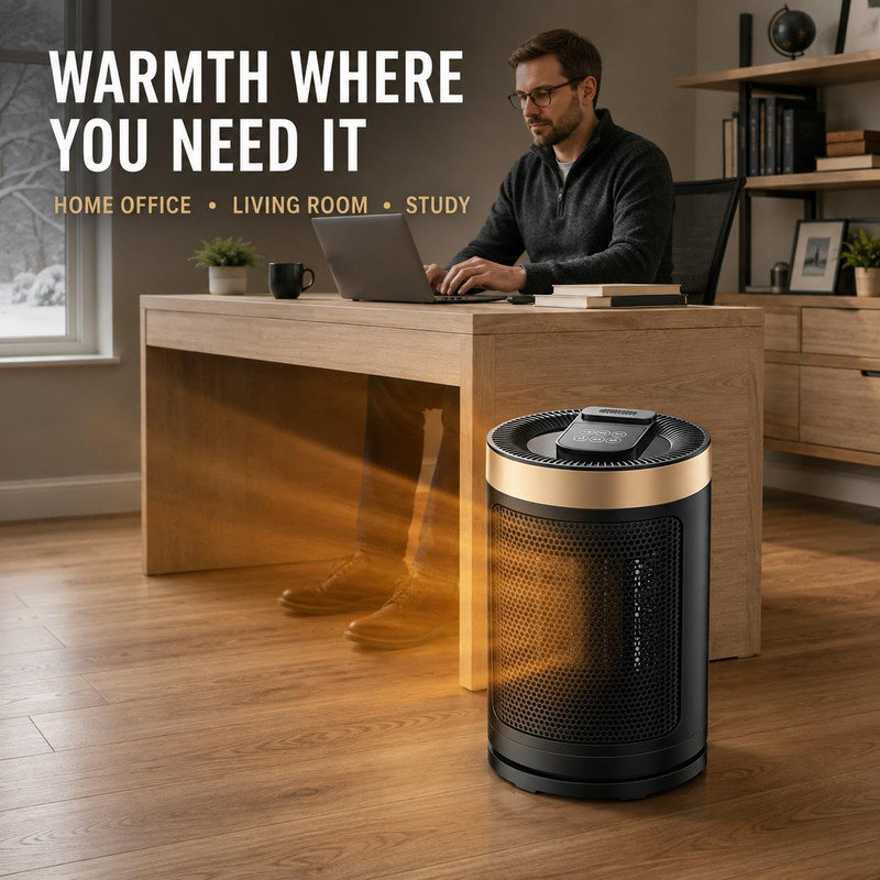 1500W PTC Ceramic Space Heater with Remote, 60° Oscillation, Thermostat, ECO Mode & 12H Timer for Indoor Bedroom Office