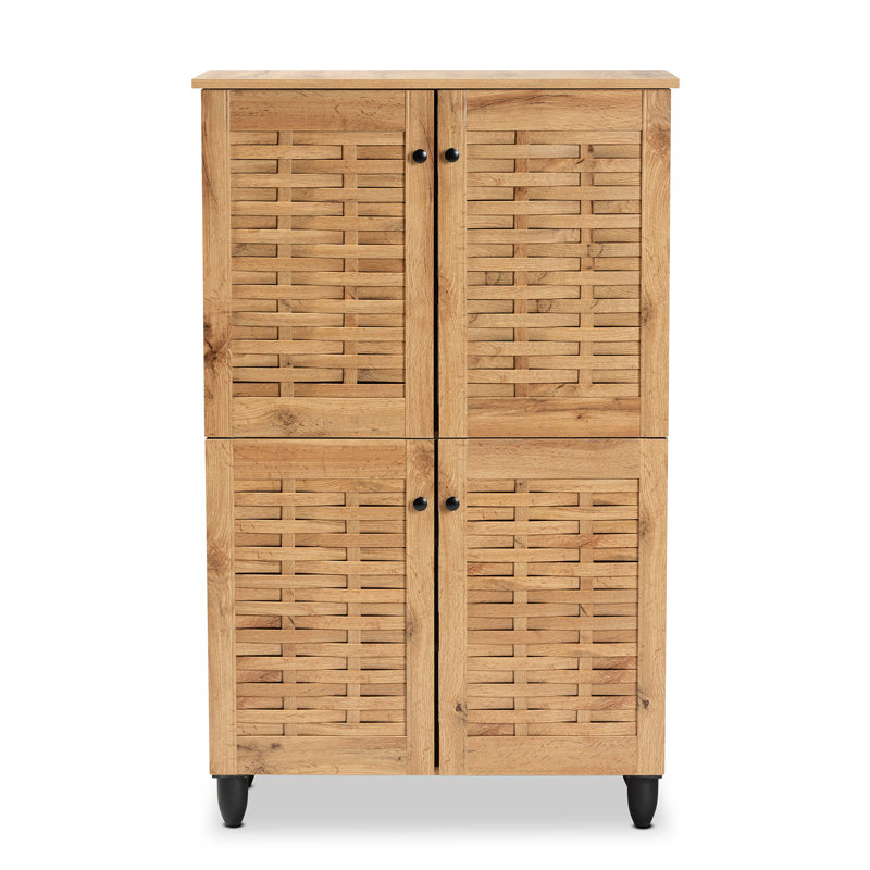 Winda Oak Brown 4-Door Wood Shoe Storage Cabinet