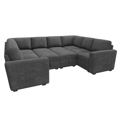 Abramson Gray Corduroy U Shaped Sectional Sofa With Storage