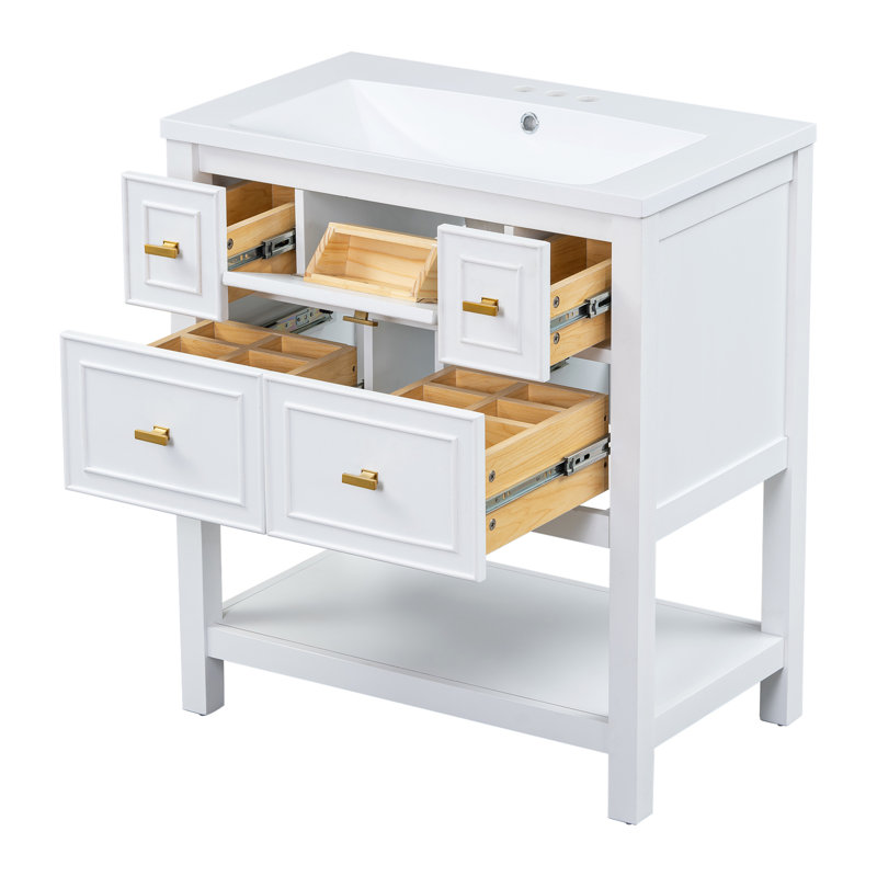 Ensemble de meuble-lavabo simple 30 po avec 5 tiroirs, ensemble de meuble-lavabo autoportant avec cadre en bois massif 30 po