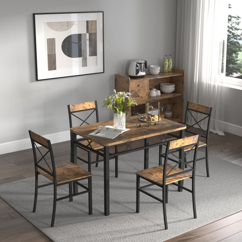 Space-saving Rustic Dining Table Set Mdf Wood Industrial Style For Small Kitchens & Dining Rooms