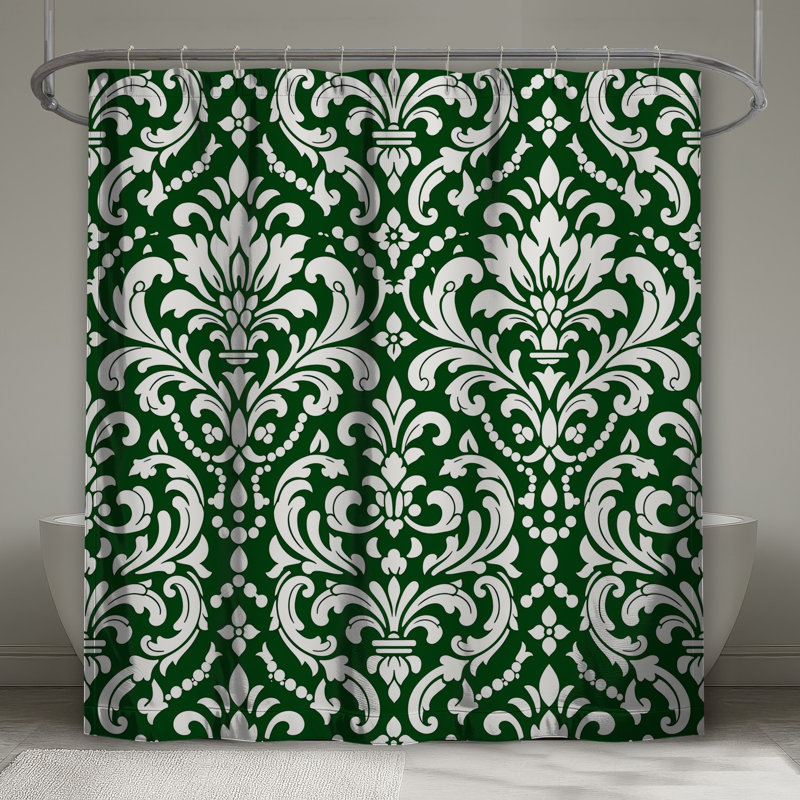 Rideaux de douche vert et blanc damassés extra longs, 70in W x 72in H