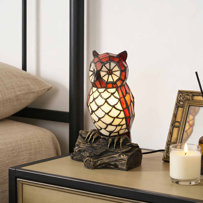 Lampe de table créative en forme de hibou avec base en résine et ampoule