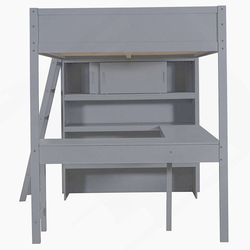 Lit mezzanine avec bureau et tablette Kayllum, Gris