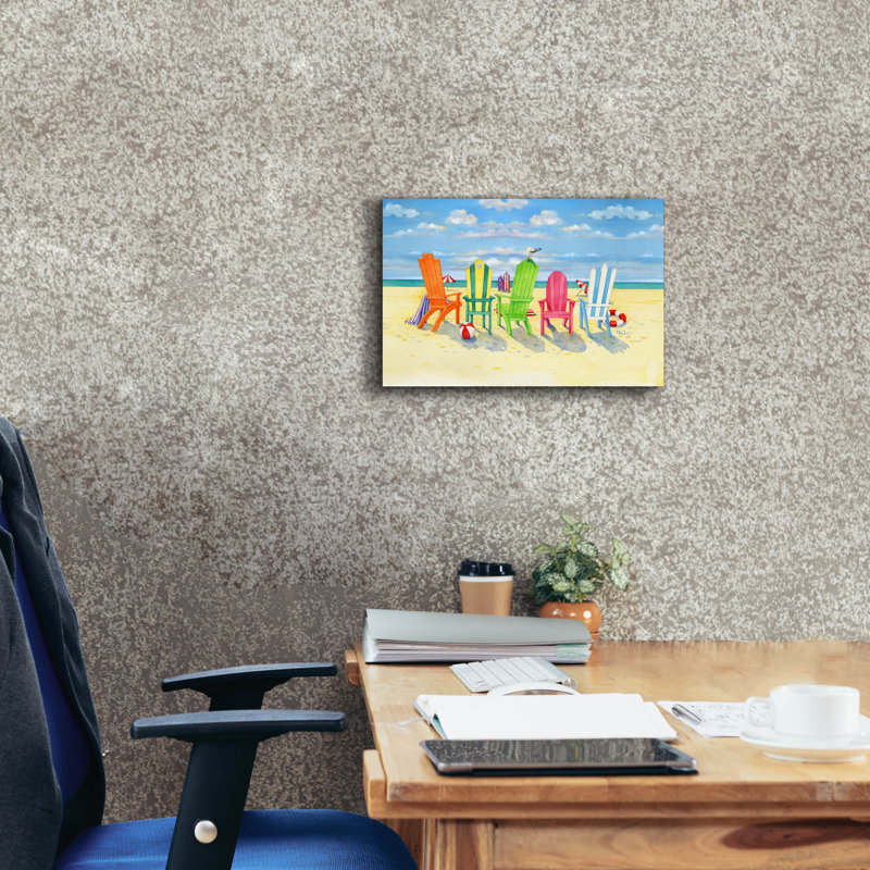 «Brighton Beach Chairs» par Paul Brent, art mural sur toile, H 12 po x l 18 po x P 0,75 po