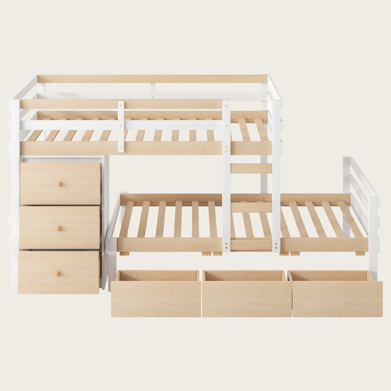 Fredonia Kids Twin Over Twin Bunk Bed with Drawers, Natural