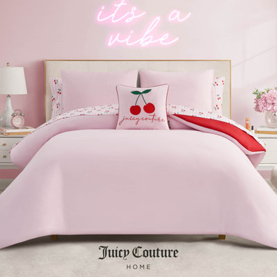Juicy Couture Cherry Script Solid Reversible Bed-in-a-Bag Comforter Set
