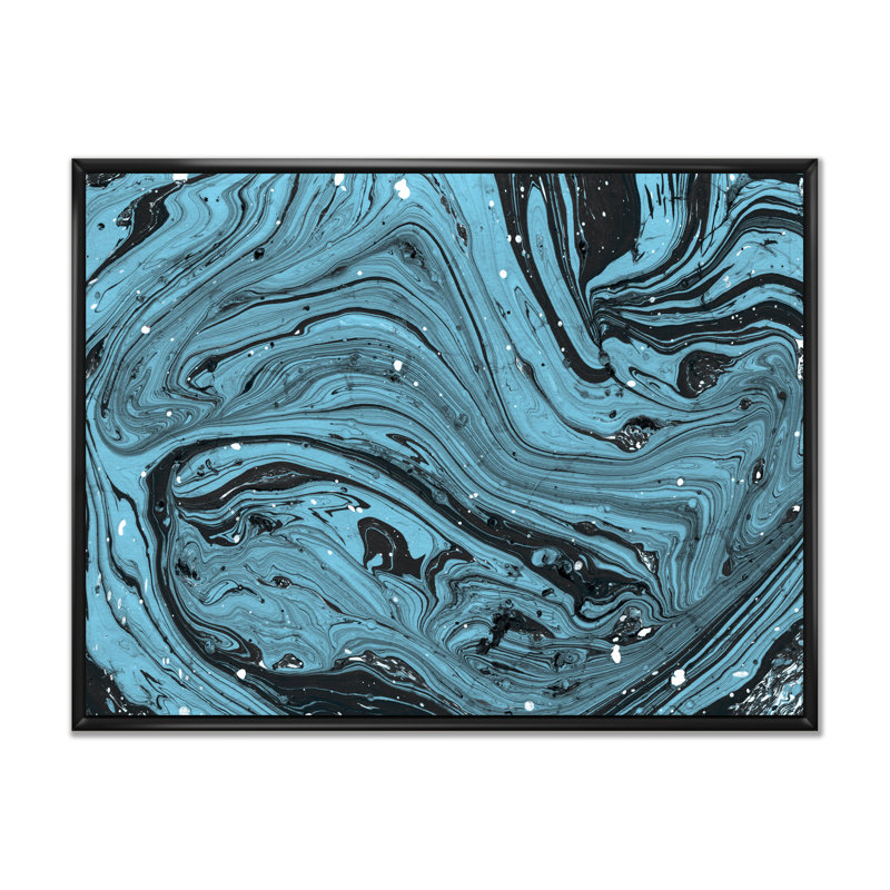 Marbre bleu - peinture sur toile, H 24 po x l 36 po x P 1 po, Cadre flottant noir
