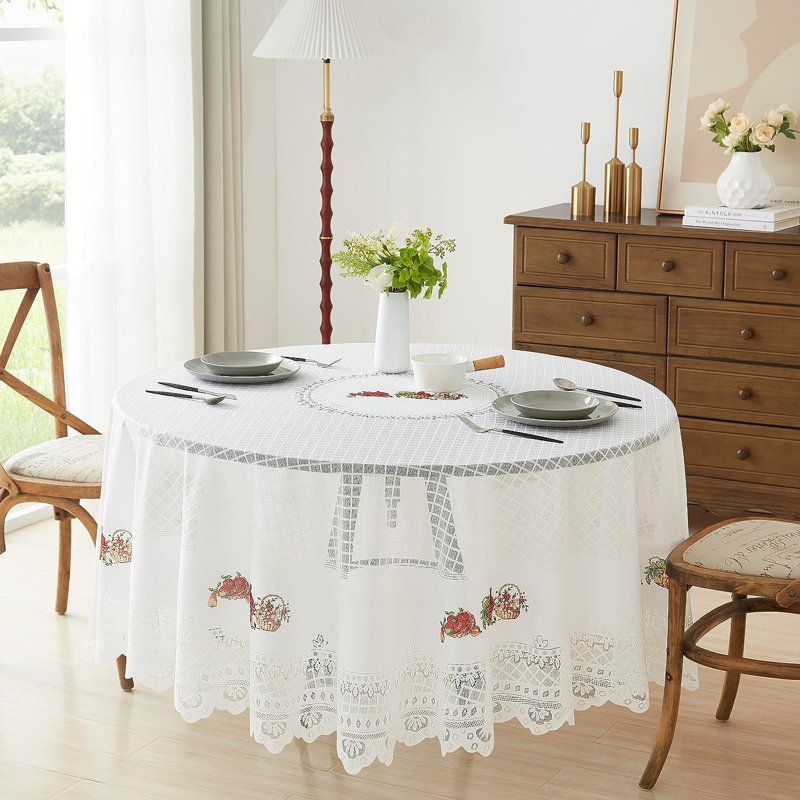 Nappe ronde en dentelle pour décor de maison de campagne, 70 po x 70 po, Ivoire