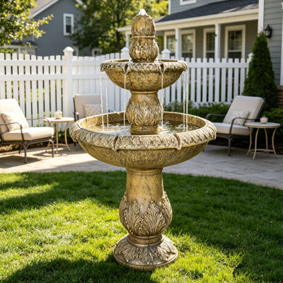 Fontaine à cascade en béton à 3 niveaux pour l'extérieur - Grande fontaine autoportante pour l'extérieur