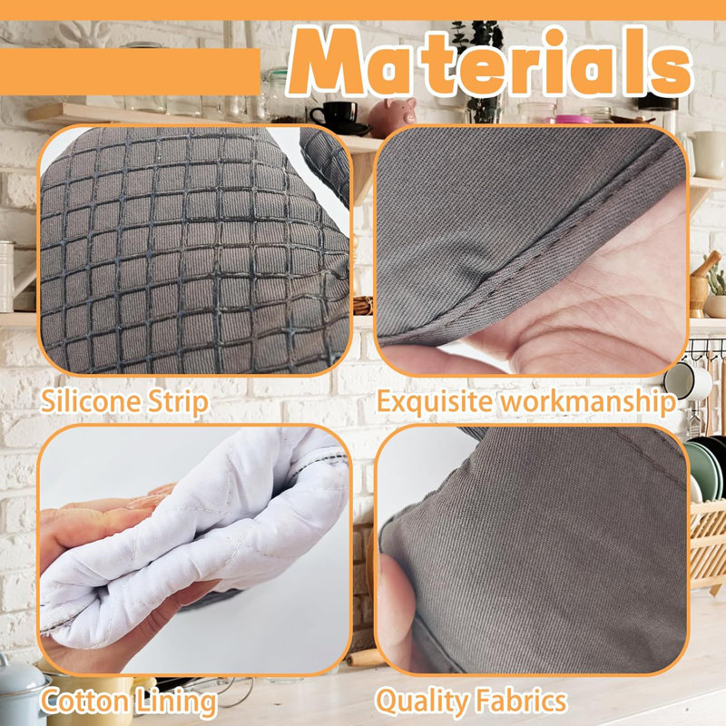 4 Pcs Oven Mitts and Pot Holders,High Heat 500°F Resistant Glove Potholder with Thick Cotton