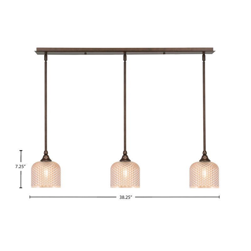 Luminaire suspendu linéaire à 3 lumières Sebring au fini bronze avec verre texturé ambre de 6 po