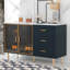 Modern Sideboard MDF Buffet Cabinet Marble Sticker Tabletop and Amber-yellow Tempered Glass Doors with Gold Metal Legs & Handles-794640352