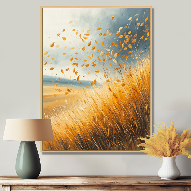Art sur toile, feuilles de Hanovre dans un champ de blé venteux, H 20 po x l 12 po, Reproduction avec cadre flottant