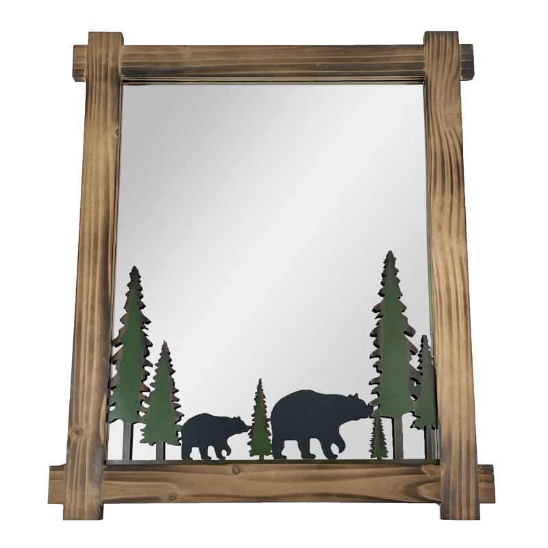 26-Inch High Black Bears Wood And Metal Wall Mirror - Easy To Hang - Rustic Painted Forest-Inspired Decorative Piece For Bathroom And Home Interiors