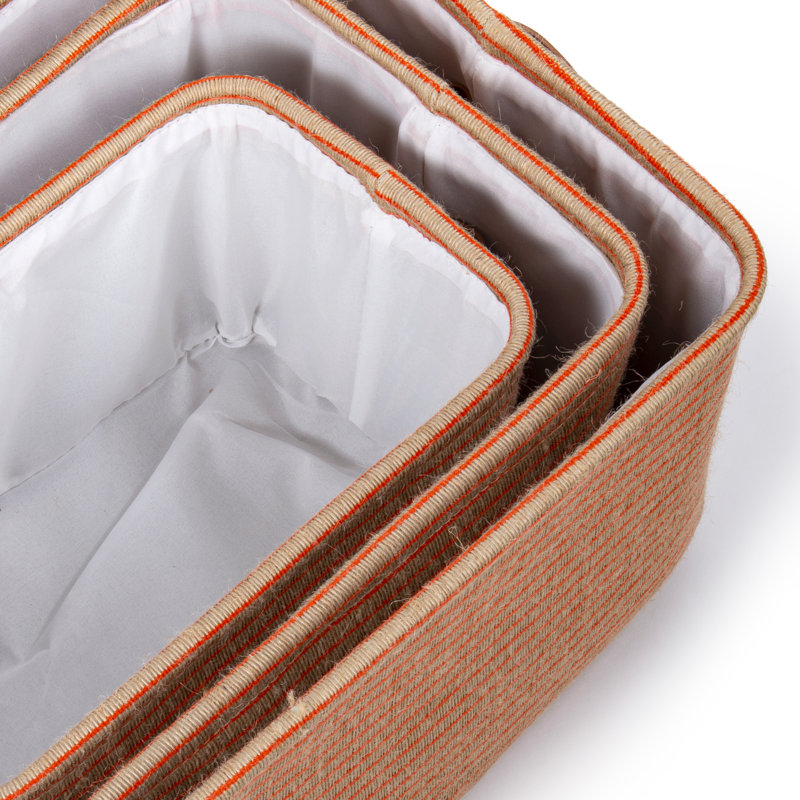 Ensemble de 3 paniers en tissu, Rayures orange