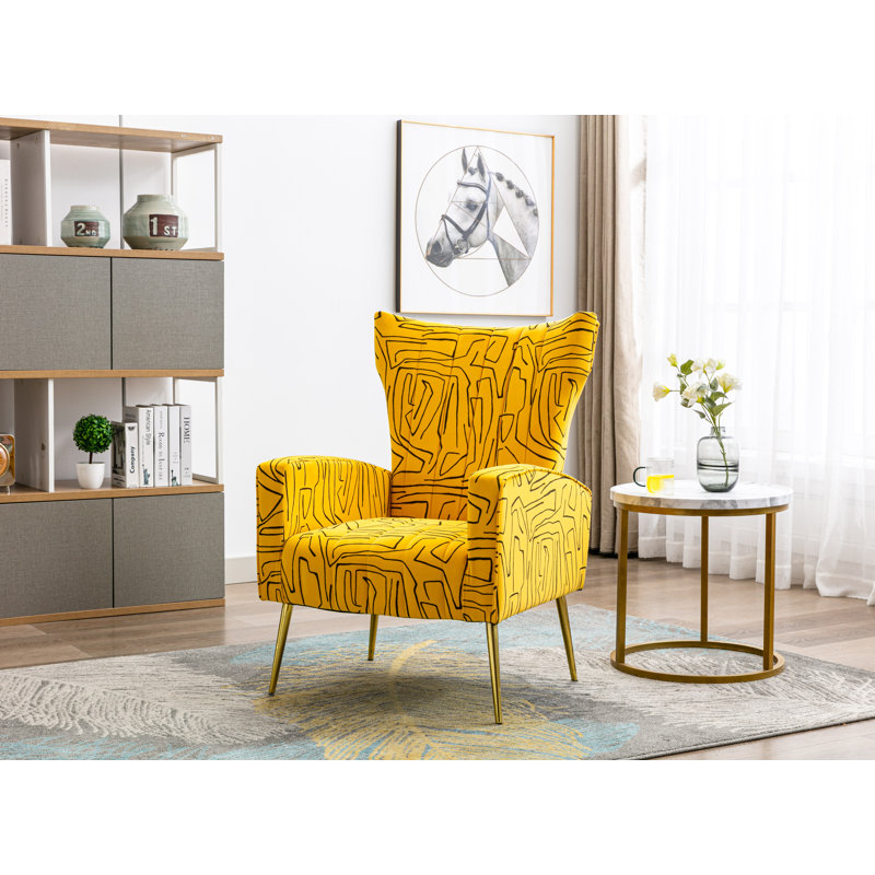 Citium  Velvet Wingback Chair, Yellow