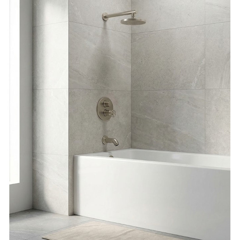 Lucia Wheel Handle Single Function Rain Tub Shower Faucet System in Brushed Nickel (Valve Included)