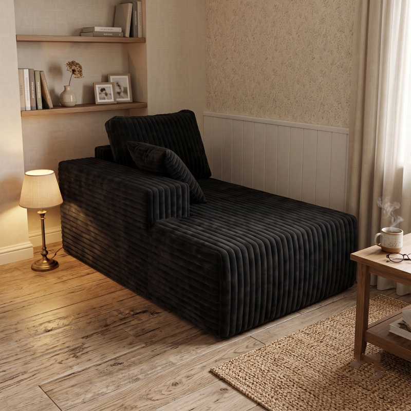 Modular Sectional Left Arm Piece, Plush Flannel, High Resilience, Noir