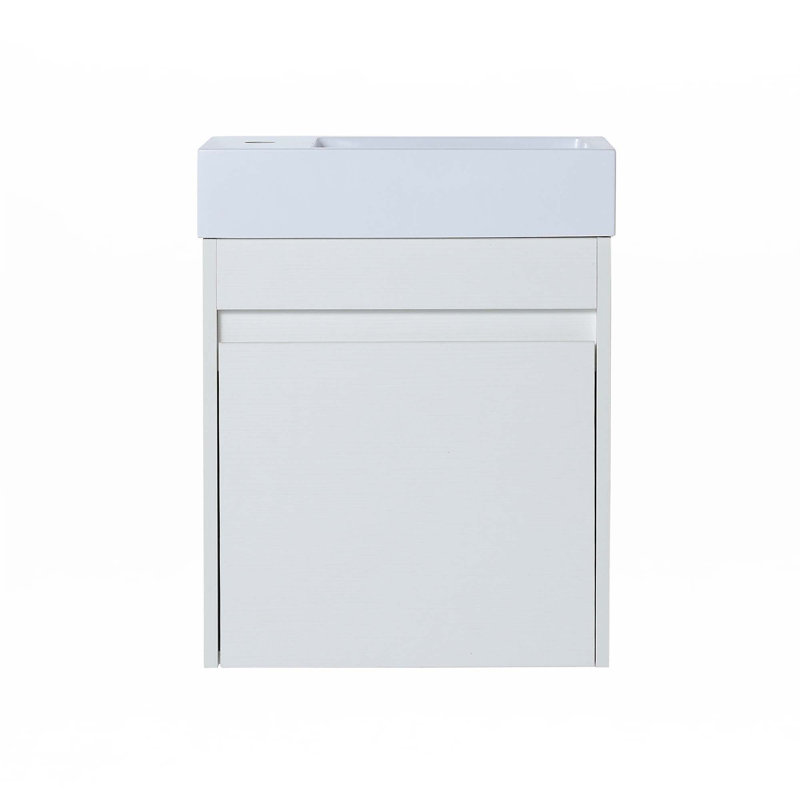 Meuble-lavabo flottant mural avec lavabo, White Straight Grain