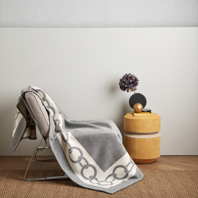 Chains Hand Woven Throw Blanket, Gray/Milk