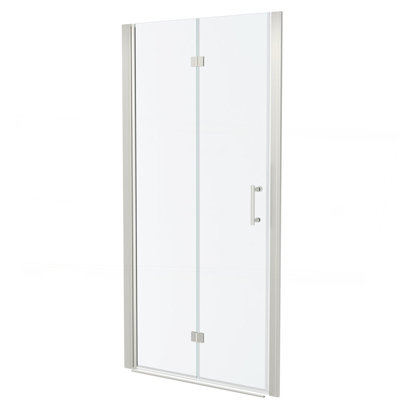 34"W X 72"H Fold Frameless Shower Door With Tempered Glass, Brushed Nickel