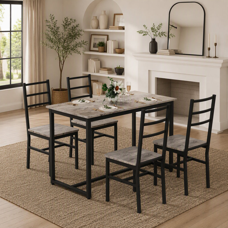 Ensemble de table de salle à manger Mid-Century 5 pièces avec 4 chaises, durable et élégant pour la cuisine et la salle à manger