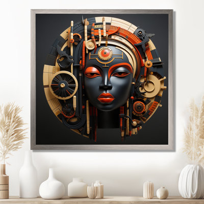 Masque africain artistique doré et rouge - Masque africain