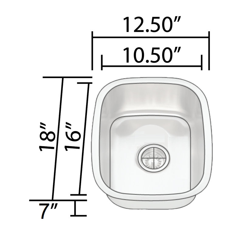12.375'' L Single Bowl Stainless Steel Kitchen Sink