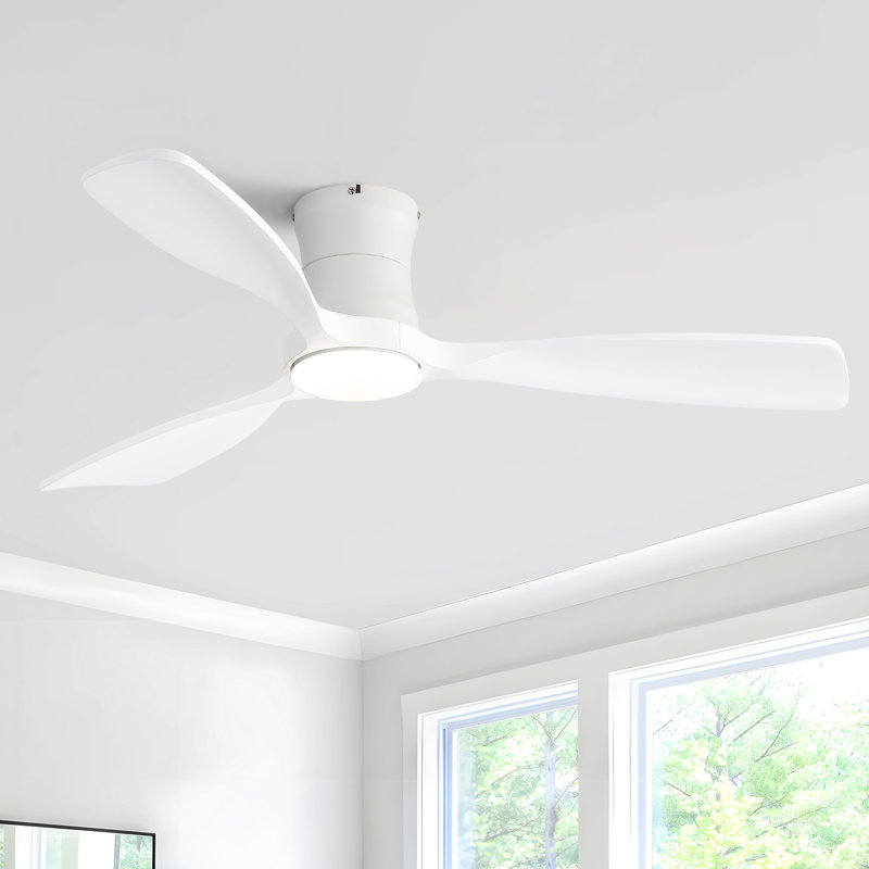 Ventilateur de plafond encastré avec lumières, télécommande, pales en bois massif de 48 po Kemp, à intensité variable, blanc