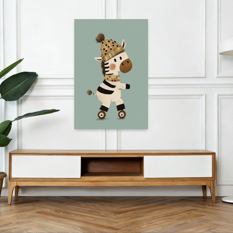 Cozy Zebra Roller Skating Contemporary Zebra Wall Art Print 1 Piece Wrapped Canvas Wall Art, 121.92cm H x 81.28cm W