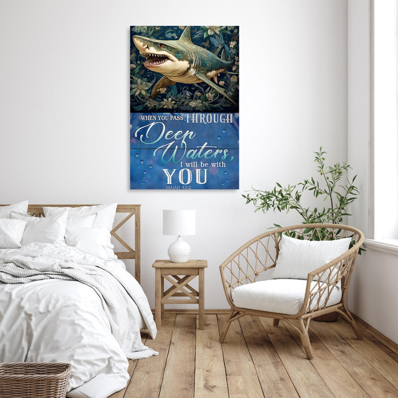 Shark I Will Be With You - 1 pièce, reproduction d'art graphique sur toile tendue, H 20 po x l 16 po x P 1,25 po