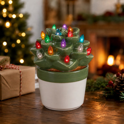 Ceramic Christmas Tree Cactus-Light Up Christmas Tree-Desk Christmas Tree-Miniature Christmas Tree