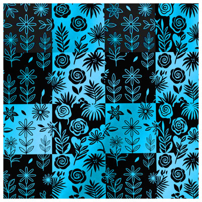 Blue Black Floral Pattern Quilted Bedspread All Sizes