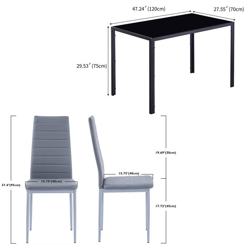 Ensemble repas pour 4 personnes Ivyona, Noir, Gris foncé / argent, Noir, noir, noir, noir