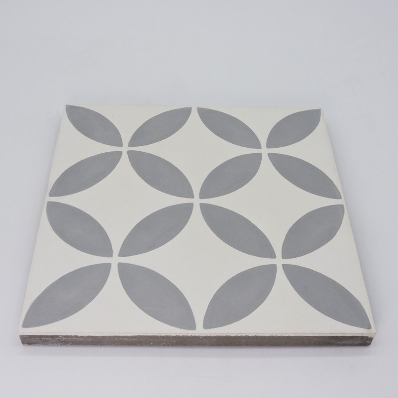 Amlo 8" x 8" Cement Patterned Wall & Floor Tile, White/Gray