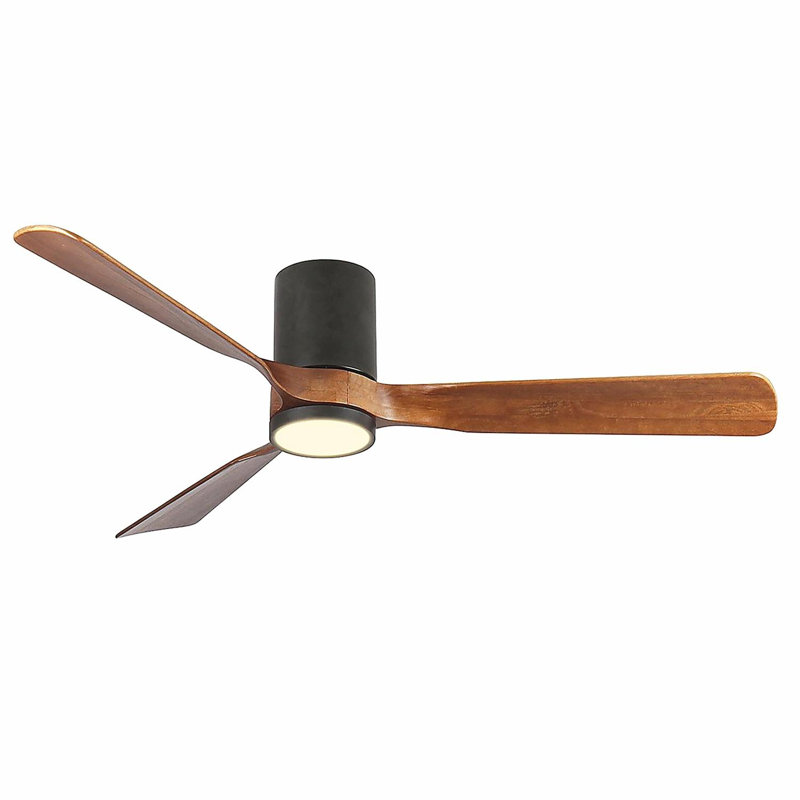 42-inch LED indoor/outdoor embedded matte black ceiling fan with wooden blades, 6-speed DC remote control, 42.16" Wide