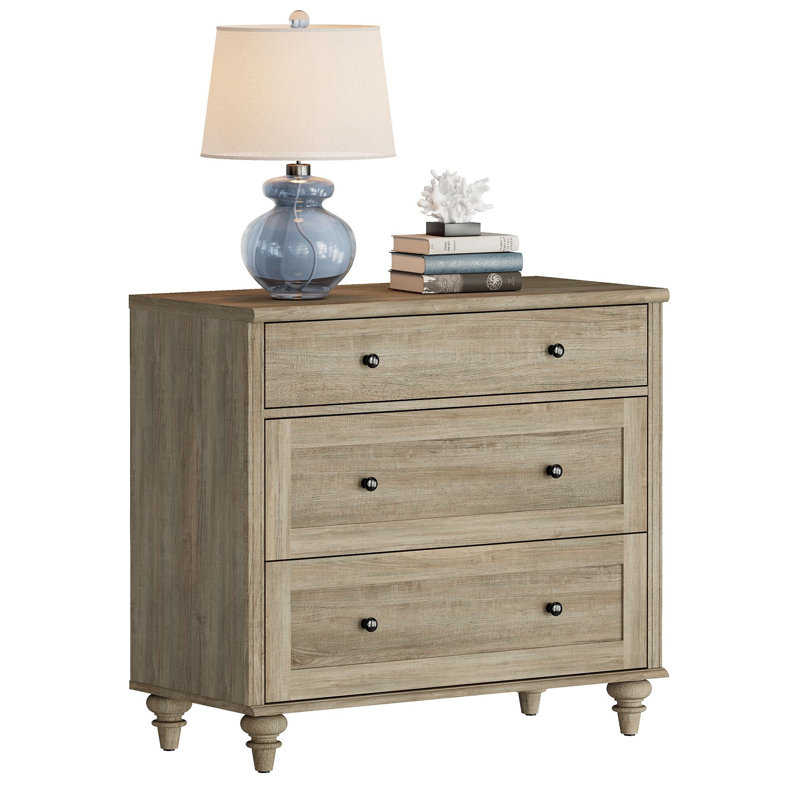Scarlett Mid-Century Modern 3-Drawer Nightstand, Wash Gray, Individual