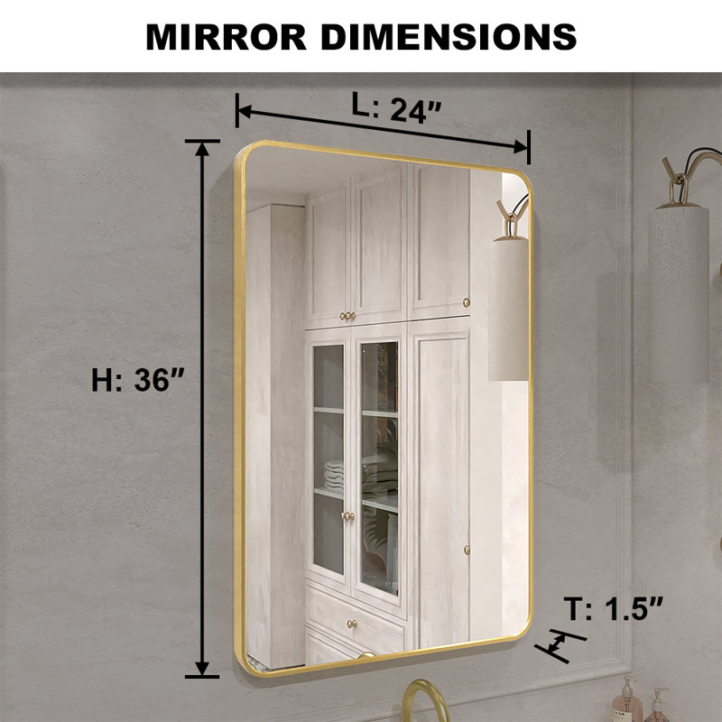 Vista 24 in. W x 36 in. H Rectangular Framed Wall Bathroom Vanity Mirror in Brushed Gold, 36" x 24", Brushed Gold