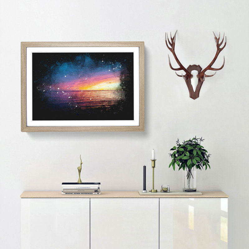 California Sunset - Framed Print, 45cm H x 63cm W x 2cm D, Oak Framed