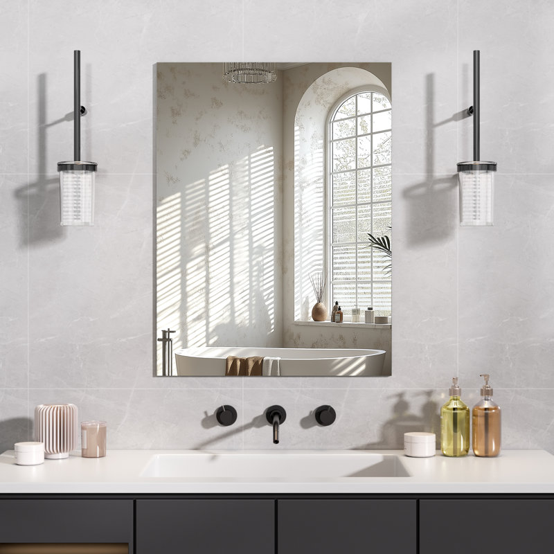 Miroir de salle de bain sans cadre rectangulaire en métal sans cadre , 23,6 po x 31,5 po