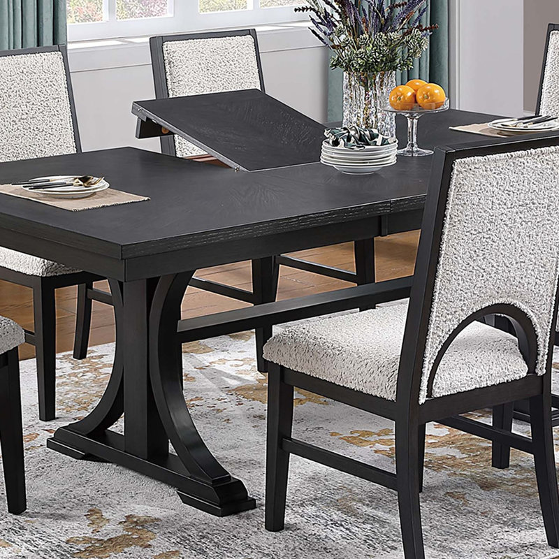 Table rectangulaire 1pc avec table à tréteaux à feuilles de style classique en bois anthracite
